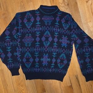 Vintage 1980s Knit Geometric Sweater Cute Cozy Sweater